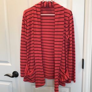 Rachel Rachel XL salmon Cardigan w/ black stripes